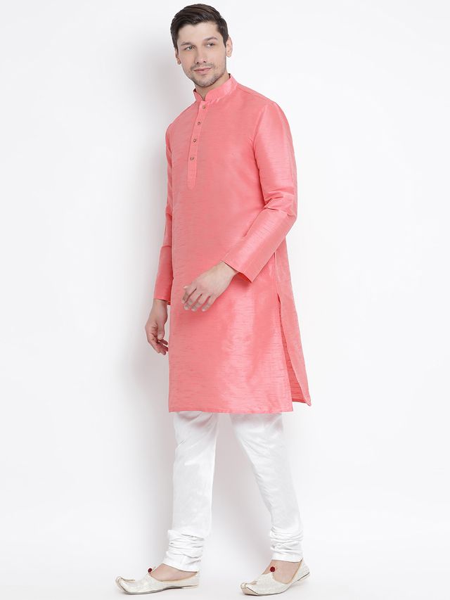 Men's Pink Silk Blend Straight Kurta Pyjama Set