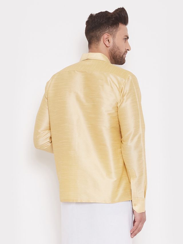 Men's Gold Silk Blend Straight Ethnic Shirt