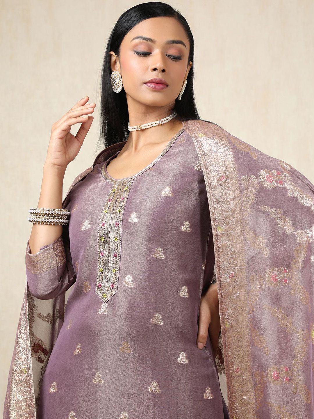 Dhiyona SO Women's Ethnic Motifs Woven Design Kurta With Trousers & Dupatta