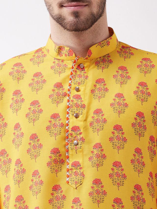 Men's MulticolorBaseMustard Muslin Pathani Kurta and Patiala Set