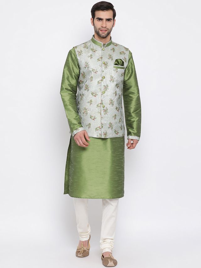 Men's Grey Cotton Silk Straight Nehru Jacket