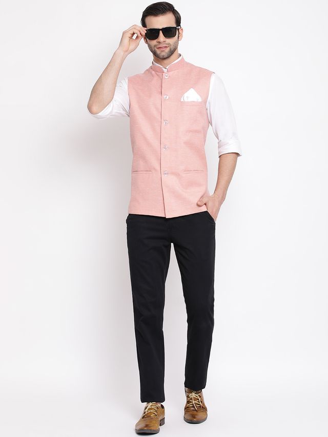 Men's Coffee Cotton Blend Straight Nehru Jacket
