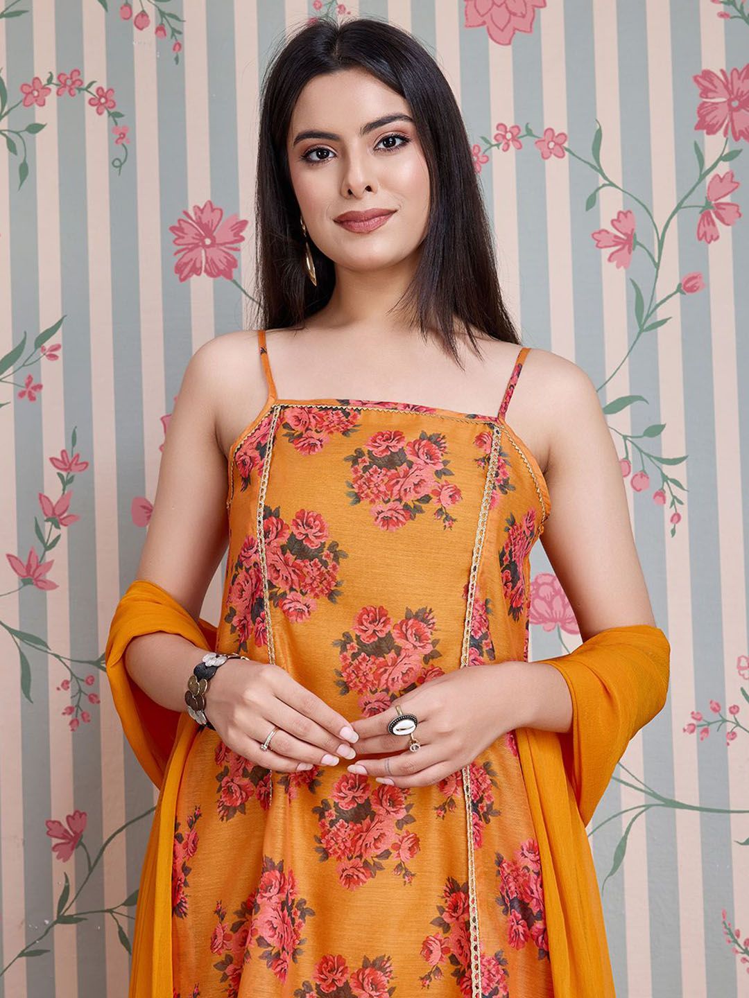 Dhiyona OD Printed Pure Cotton Anarkali Kurta with Trousers & With Dupatta