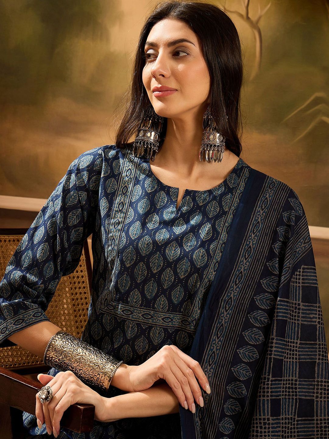 Dhiyona SN Women's Floral Printed Pure Cotton Straight Kurta With Trousers & Dupatta