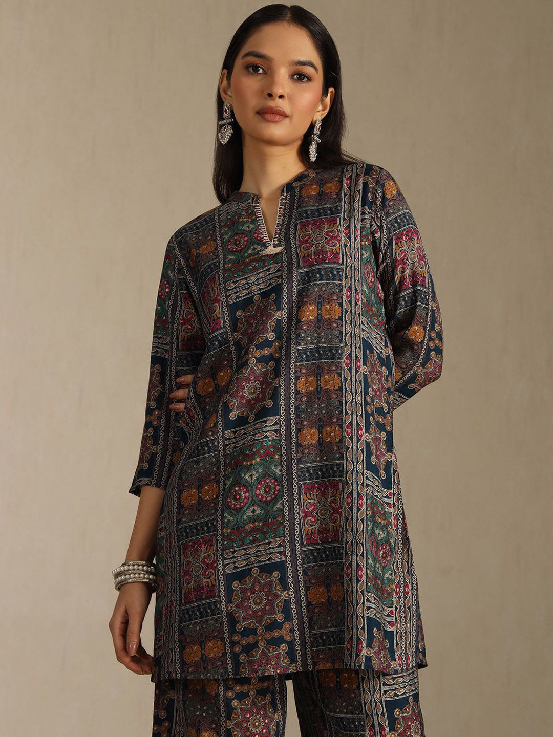 Dhiyona SO Women's Women Ethnic Motifs Printed Regular Thread Work Kurta with Palazzos