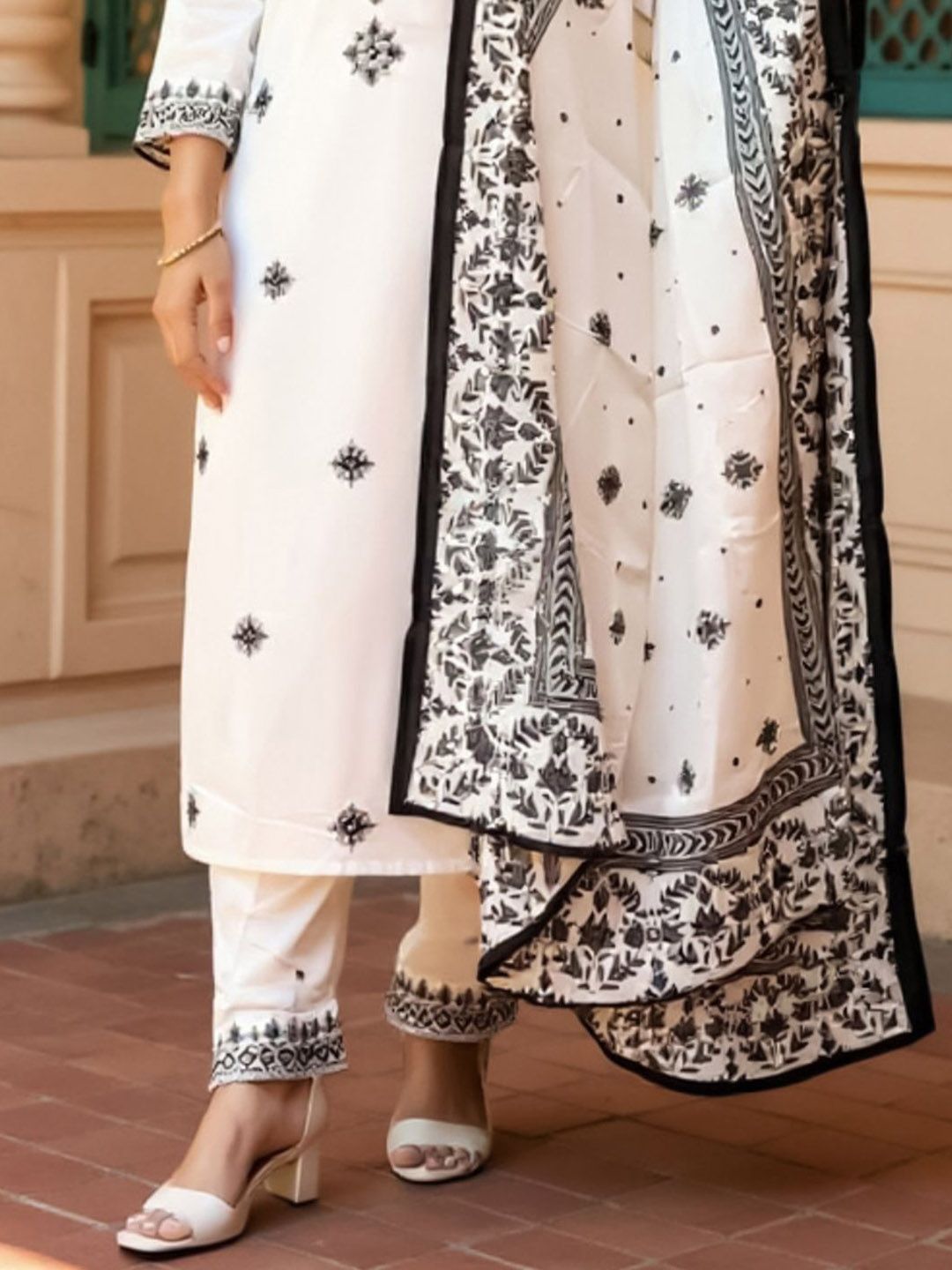 Women Embroidered Sequinned Pure Cotton Kurta with Trousers & Dupatta Kurta Sets