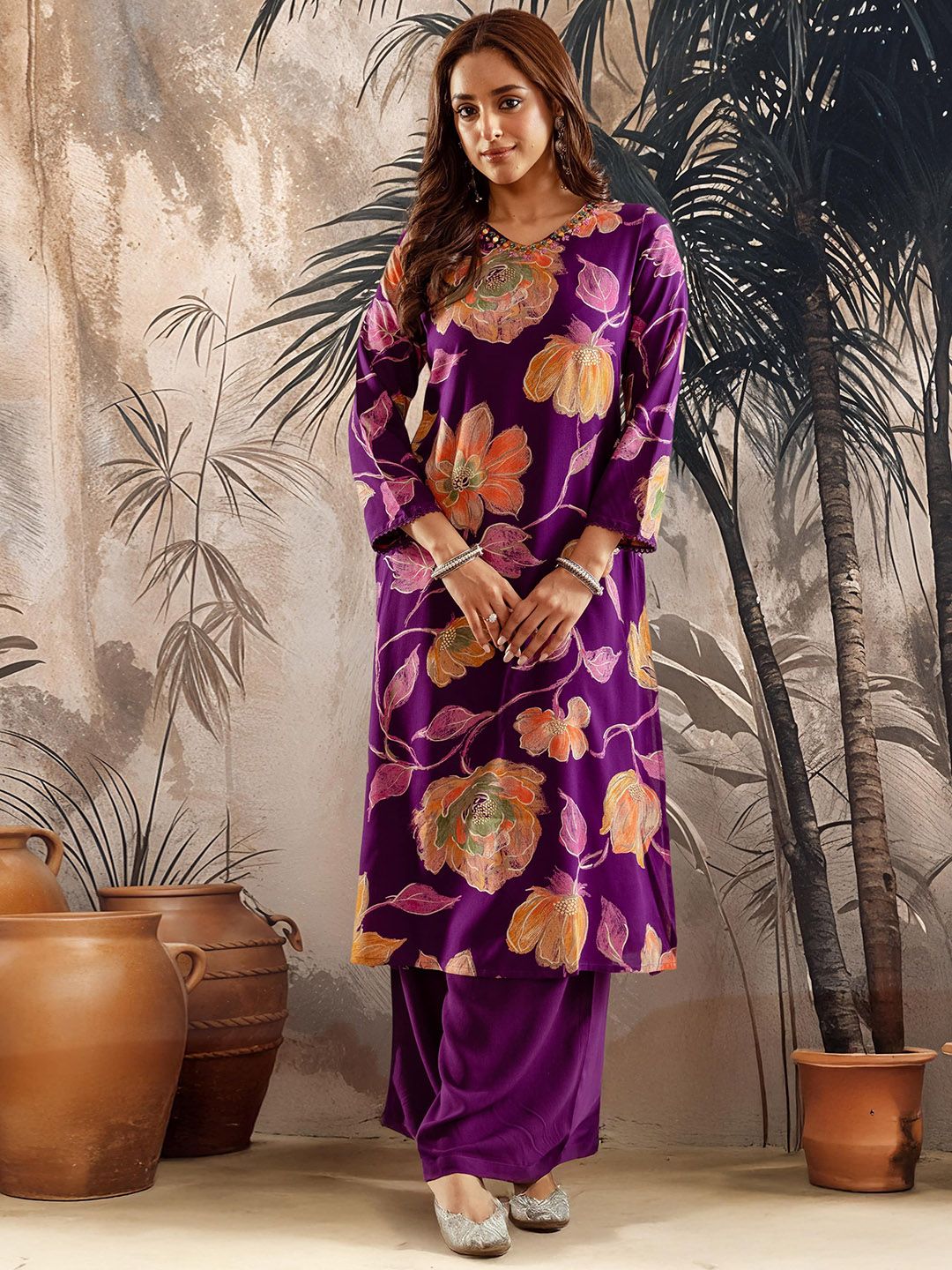 Dhiyona SN Women's Floral Printed Kurta with Palazzo