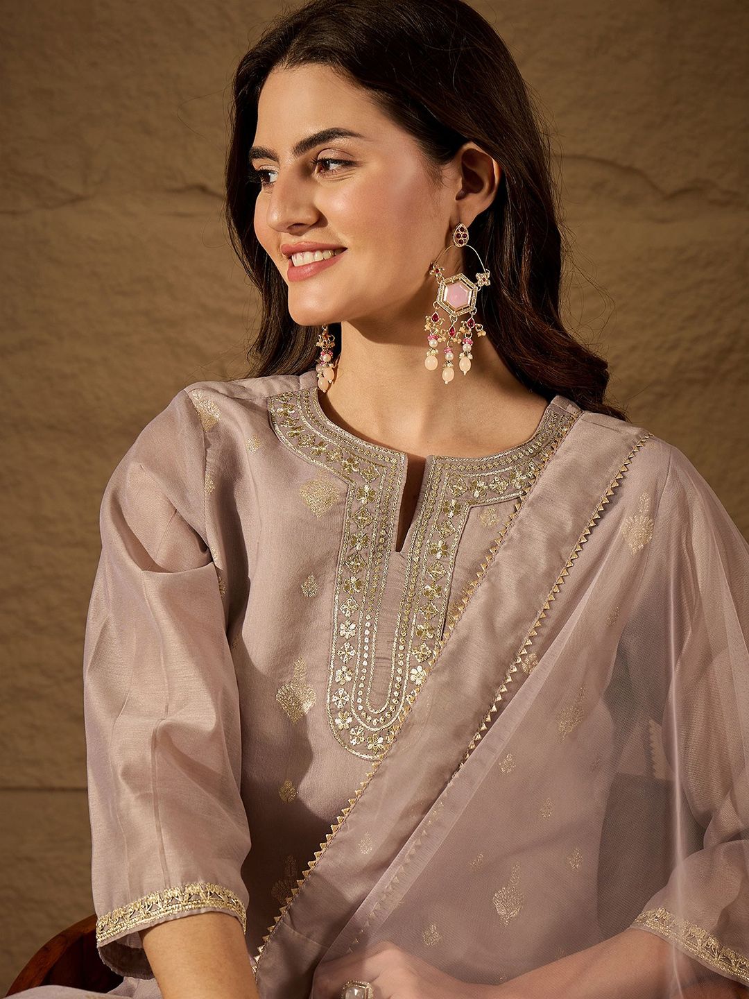 Dhiyona PD Women Women Embroidered Straight Kurta With Trousers & Dupatta