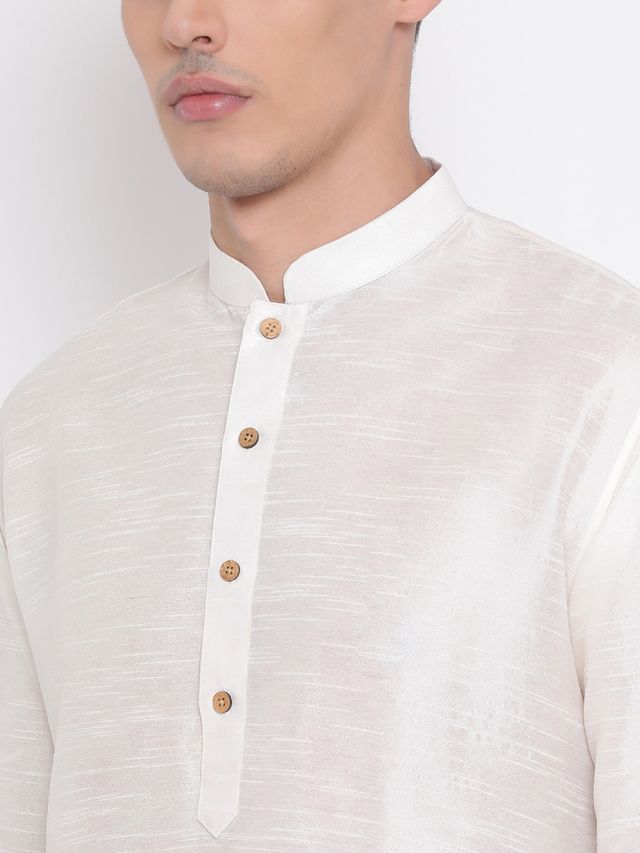 Men's Cream Silk Blend Pathani Kurta and Dhoti Set
