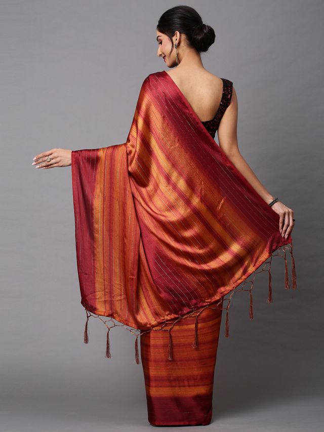 Women's Poly Georgette Rust Solid Designer Saree With Blouse Piece