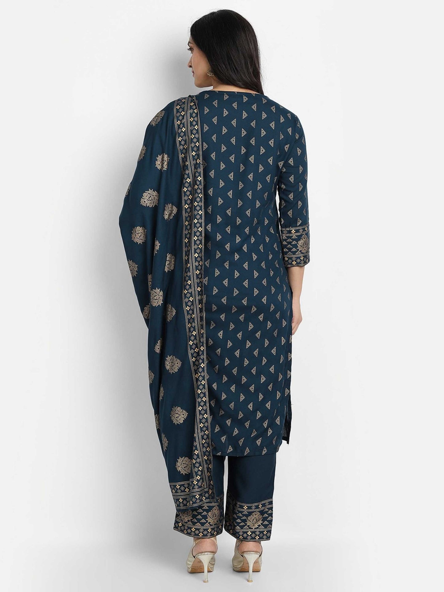 Women Blue Printed Viscose Rayon Kurta And Pant Set