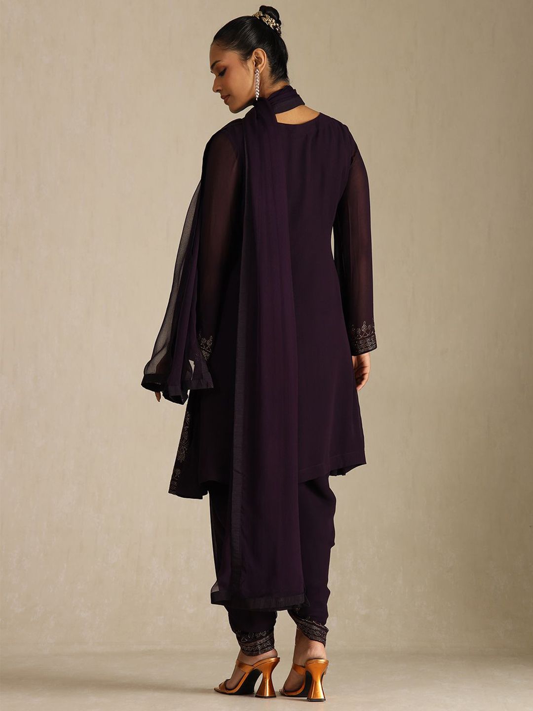 Dhiyona SO Women's Floral Printed Beads and Stones Round Neck Kurta With Dhoti Pants & Dupatta