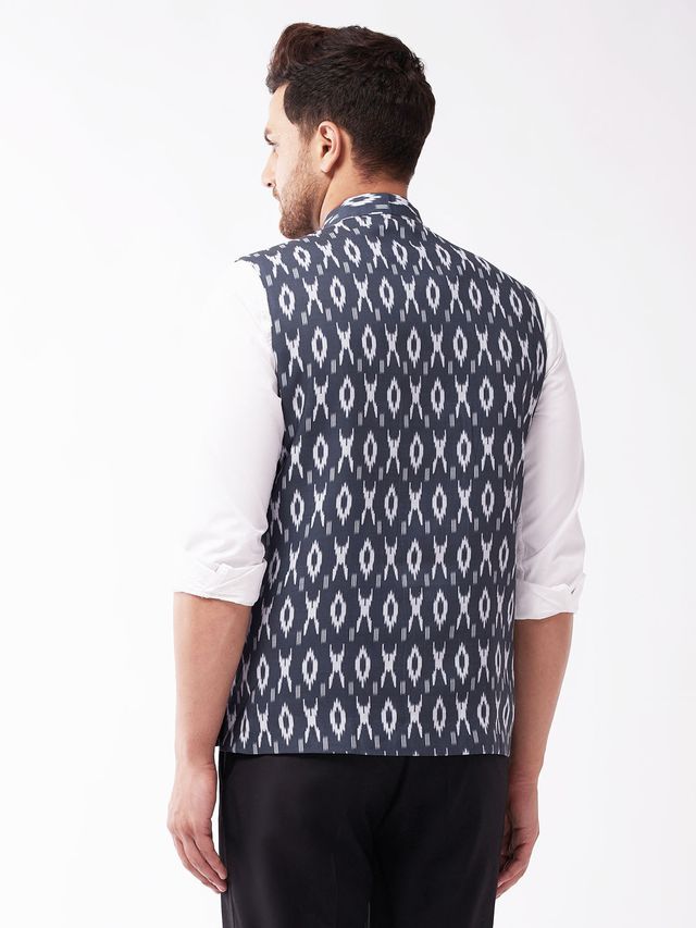 Men's Black Cotton Straight Nehru Jacket