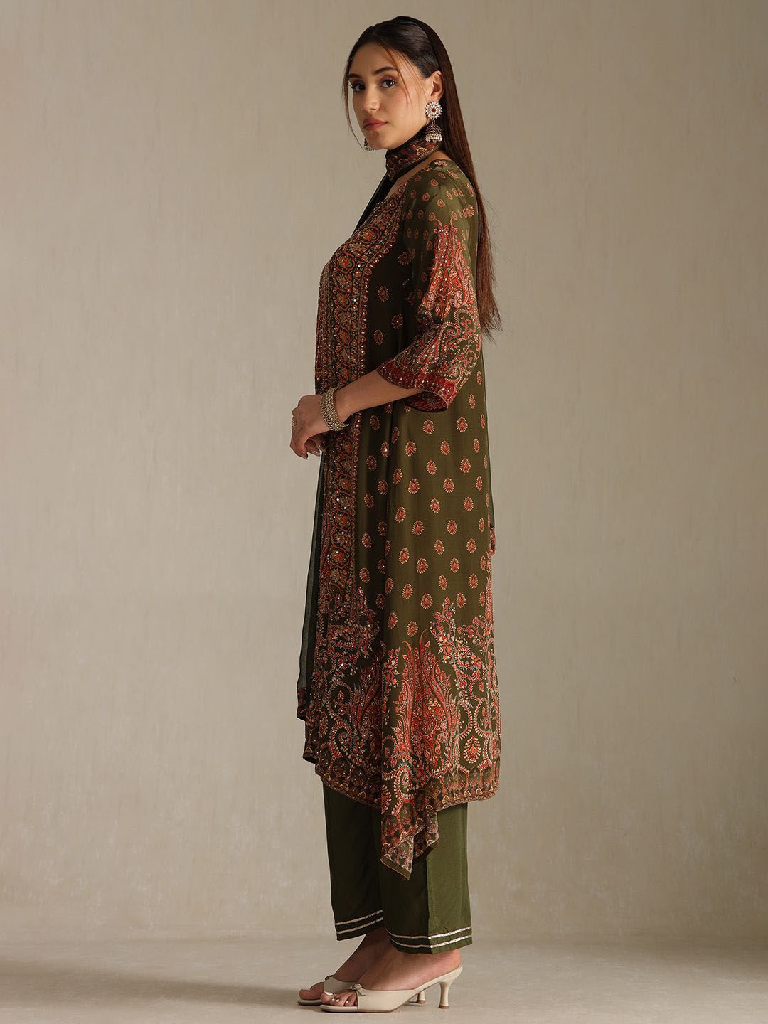 Dhiyona SO Women's Women Paisley Printed A-Line Kurta with Trousers & Dupatta