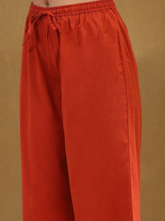 Women's Rust Embroidered Angrakha Festive Anarkali Suit Set