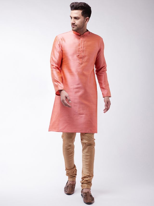 Men's Pink Silk Blend Straight Kurta Pyjama Set