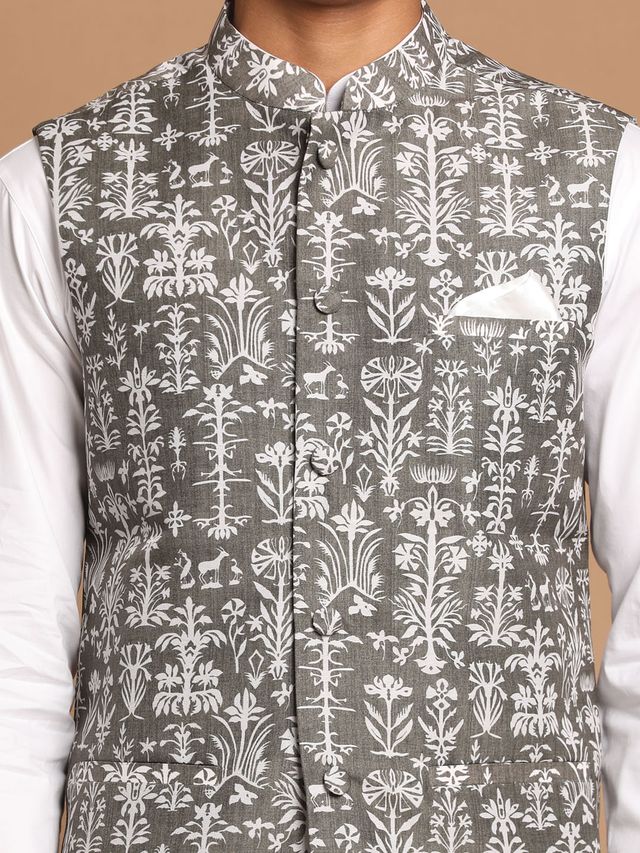 Men's Green Cotton Blend Straight Nehru Jacket