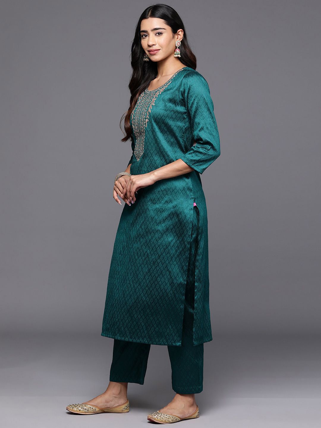 Dhiyona VA Women'sEthnic Motifs Embroidered Straight Kurta with Trousers & With Dupatta