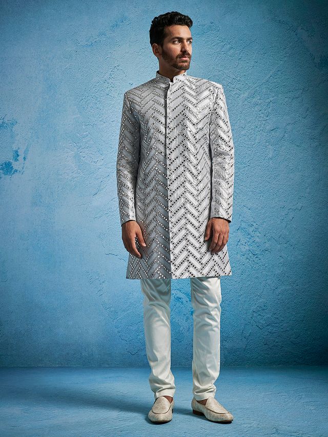 Men's Aqua Straight Sherwani Set