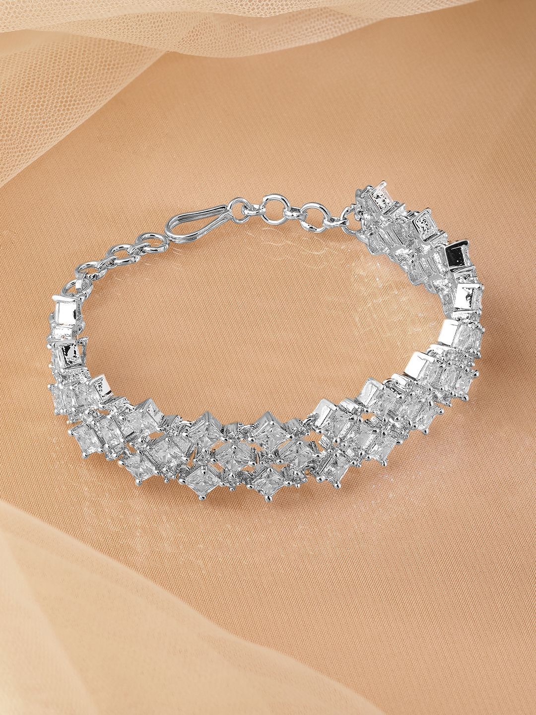 Dhiyona RJ Women's Rhodium-Plated Cubic Zirconia Studded Bracelet