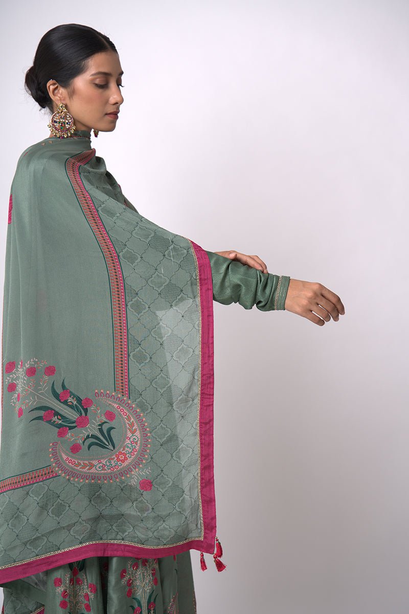 Women's Aspen Green Raw Silk Anarkali Salwar Suit
