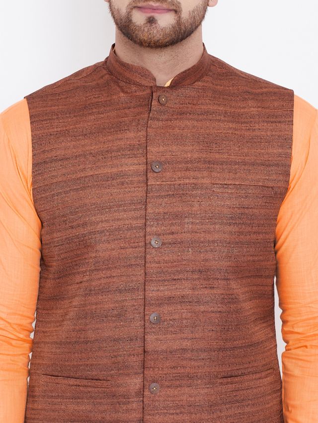 Men's Fawn Cotton Blend Straight Jacket Kurta and Pyjama Set