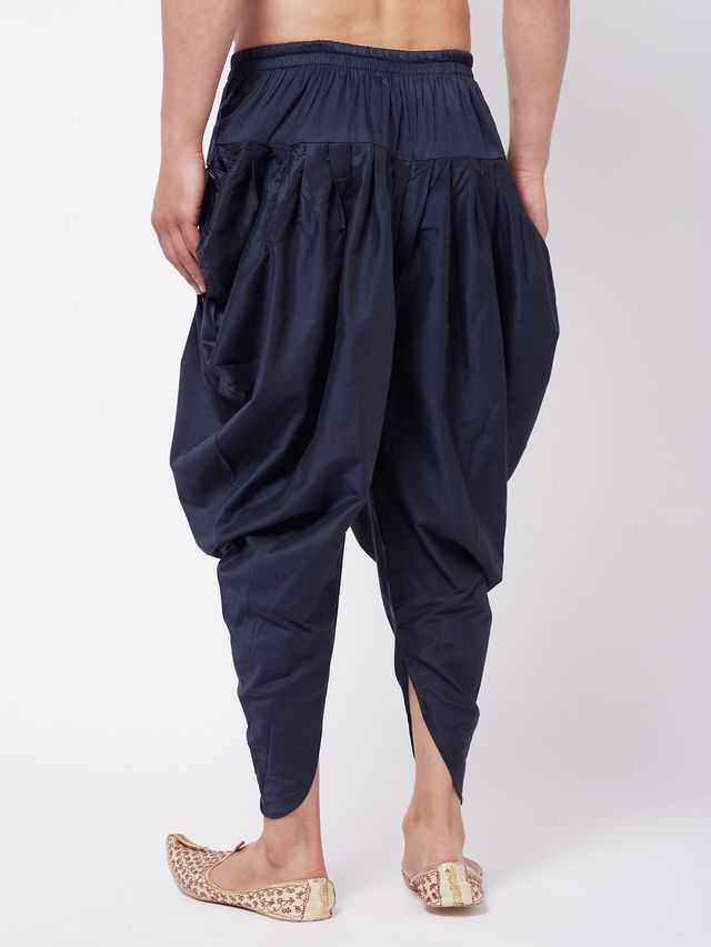 Men's Navy Blue Cotton Cotton Satin Dhoti