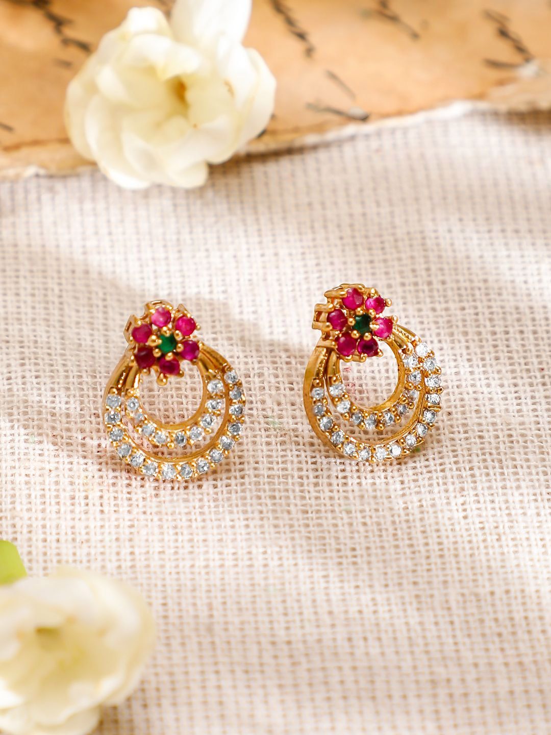 Dhiyona RJ Women's 22K Gold-Plated Pink & Green Stone CubicZirconia Necklace Set with Matching Earring