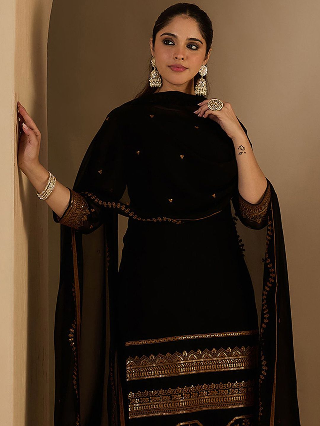 Dhiyona IE Women's Women Ethnic Motifs Printed Kurta with Palazzos & Dupatta