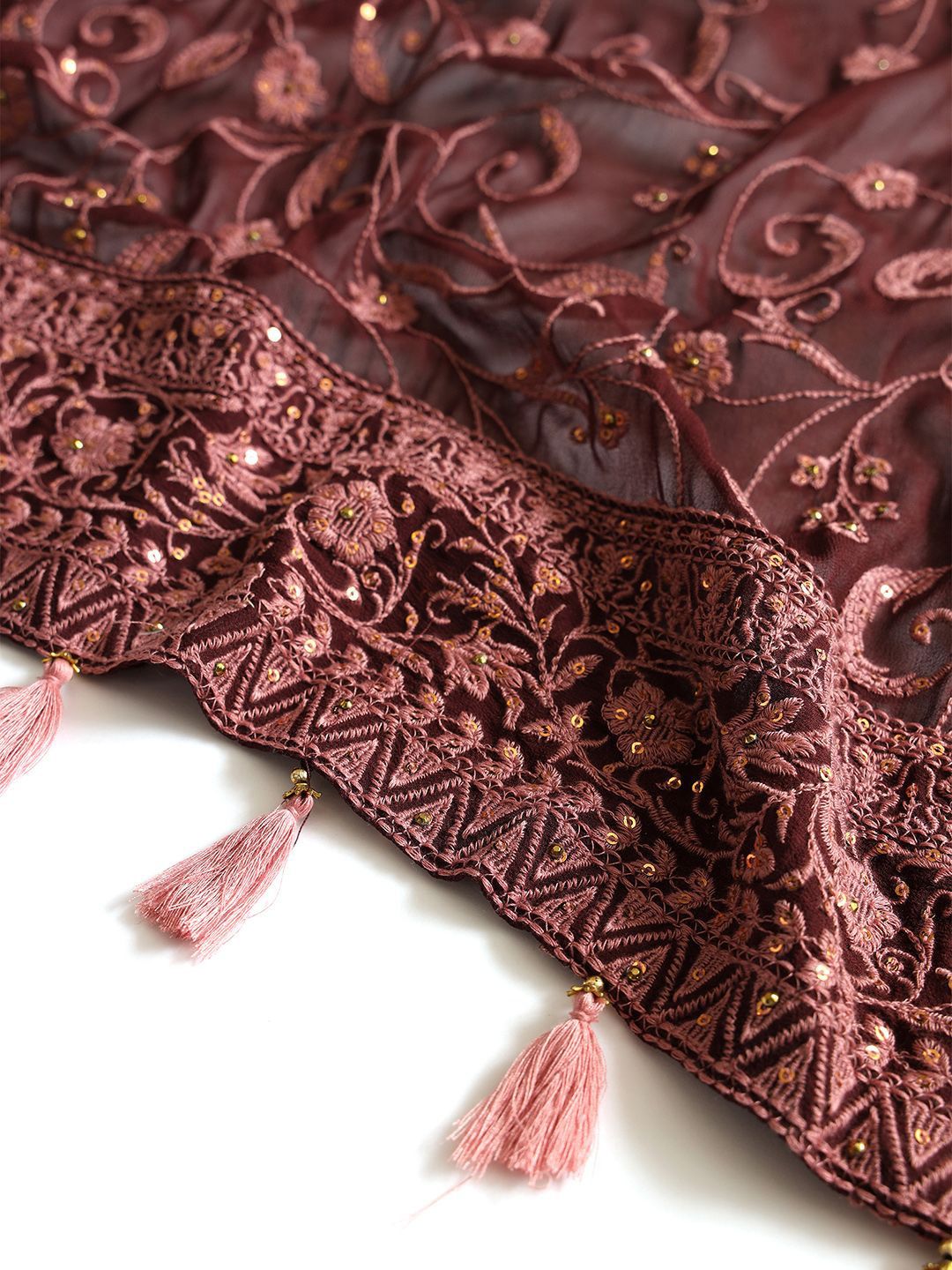 Dhiyona SO Women's Floral Embroidered Beads and Stones A-Line Gown with Dupatta