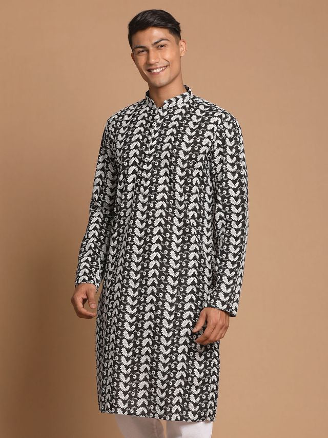 Men's Black Pure Cotton Straight Kurta