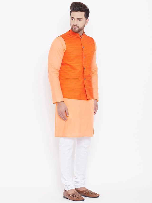Men's Fawn Cotton Blend Straight Jacket Kurta and Pyjama Set