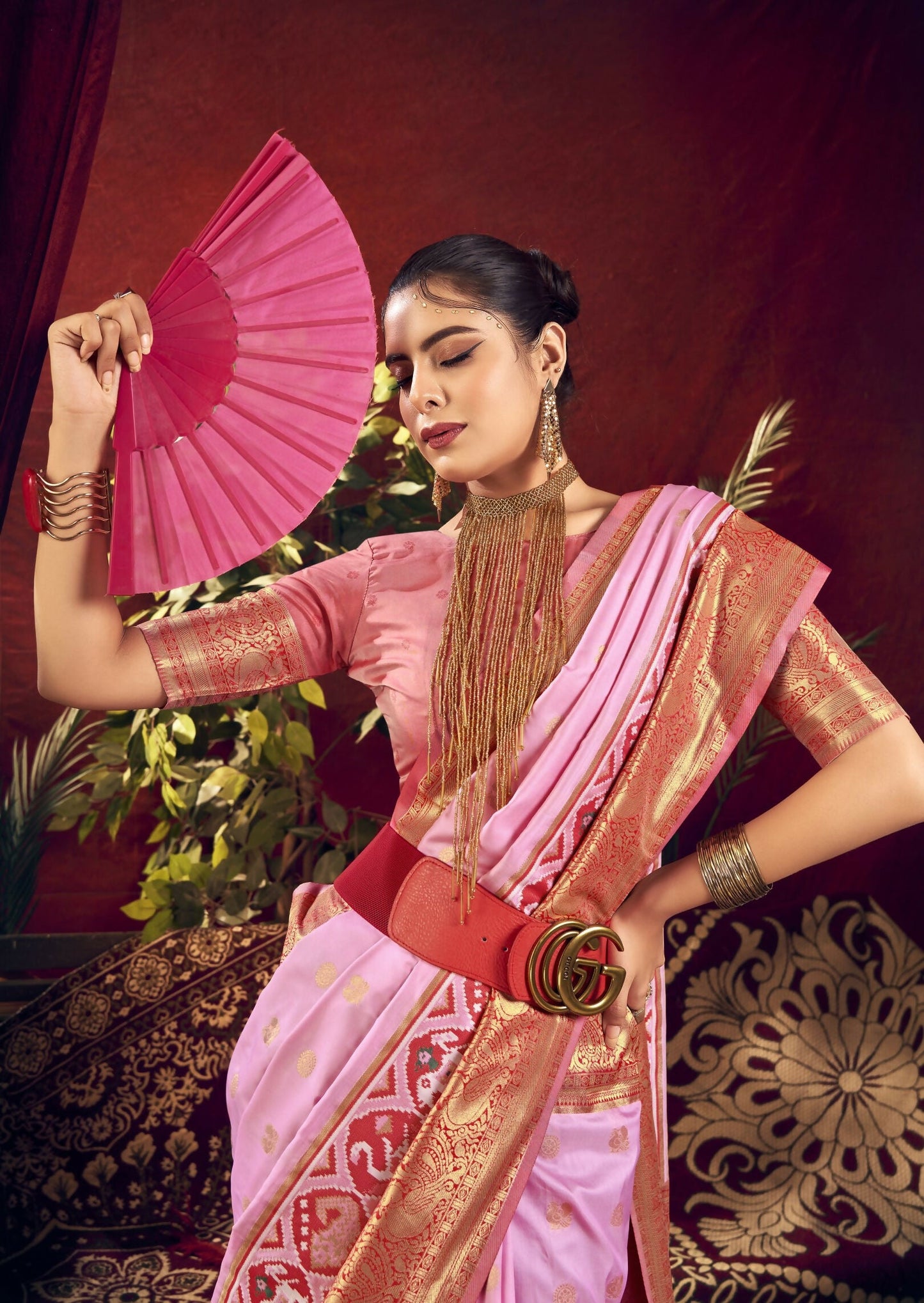 Women Paithani Nidhi Baby Pink Saree With Unstiched Blouse