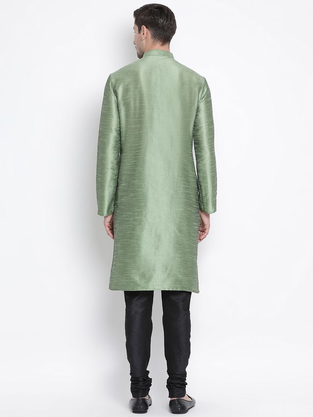 Men's Mint Green Silk Blend Straight Kurta Pyjama Set