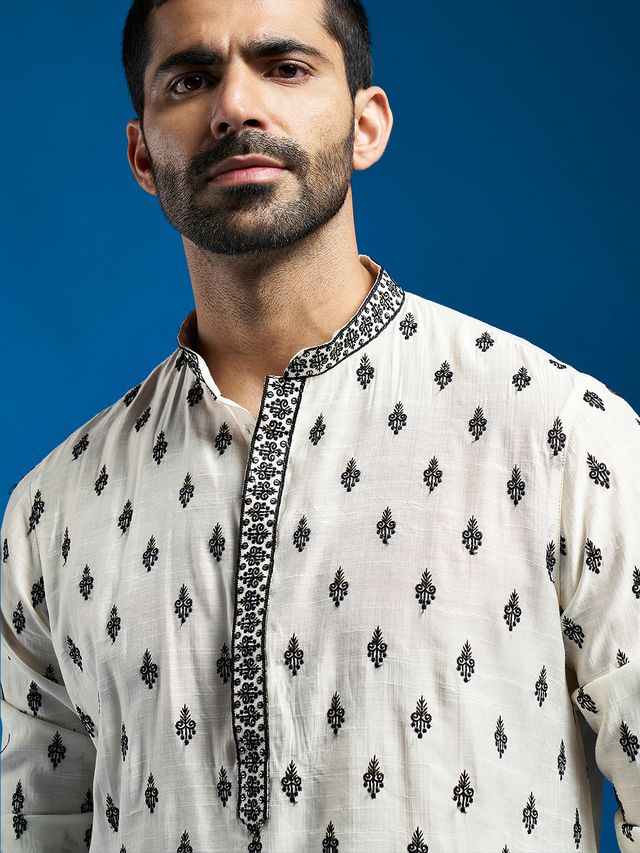 Men's Black Silk Blend Straight Kurta