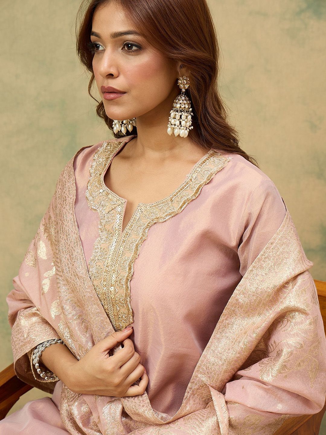 Dhiyona VA Women's Ethnic Motifs Yoke Design Top with Palazzo & Dupatta