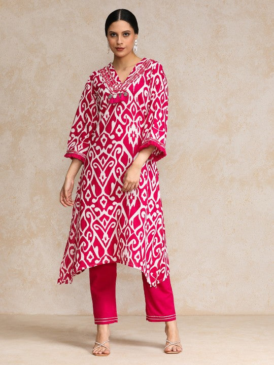 Women's Floral Printed Regular Pure Cotton Kurta with Trousers