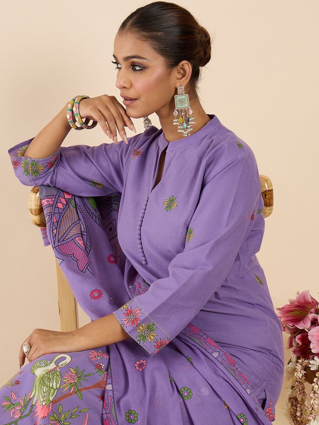 Women Ethnic Motifs Printed Regular Pure Cotton Kurta with Trousers & With Dupatta