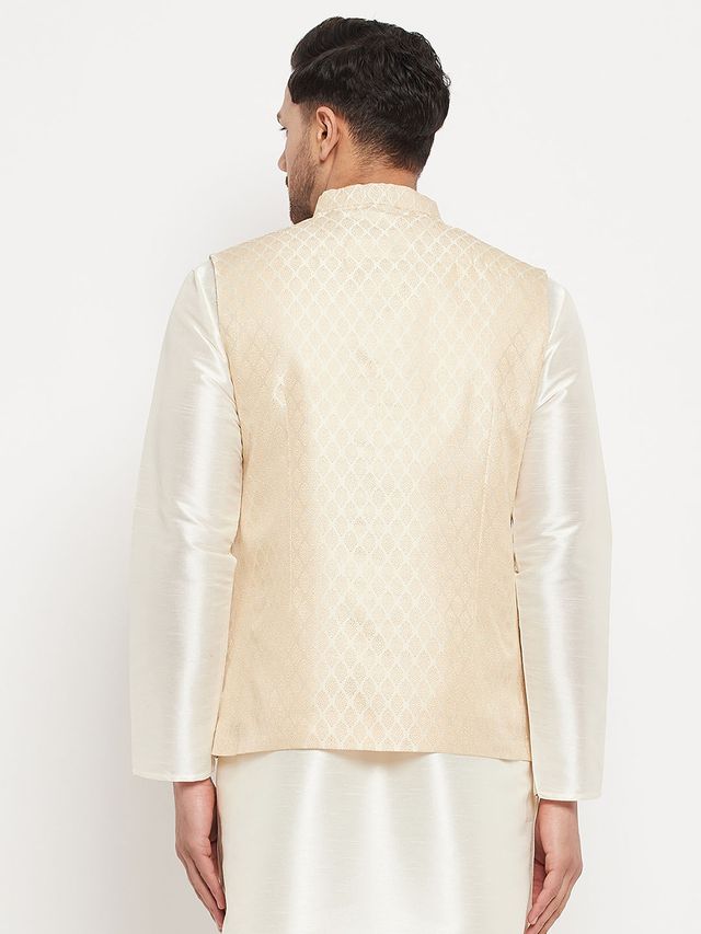 Men's Cream Silk Blend Straight Nehru Jacket