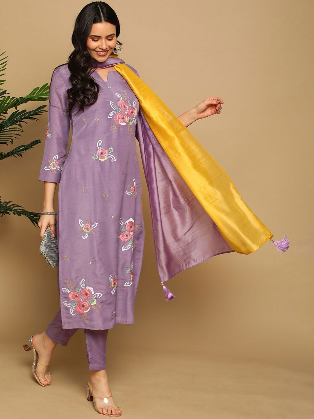 Dhiyona SN Women's Floral Embroidered Kurta with Trousers & Dupatta