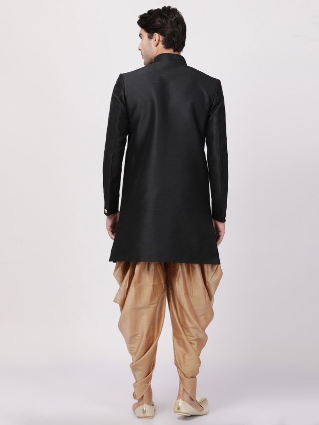 Men's Black Silk Blend Straight Sherwani Set