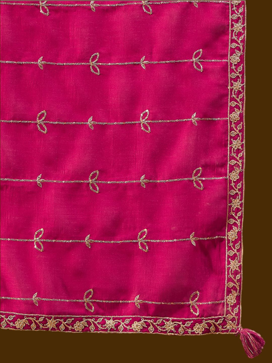 Floral Embroidered Notched Neck Pleated A-Line Kurta With Trousers & Dupatta