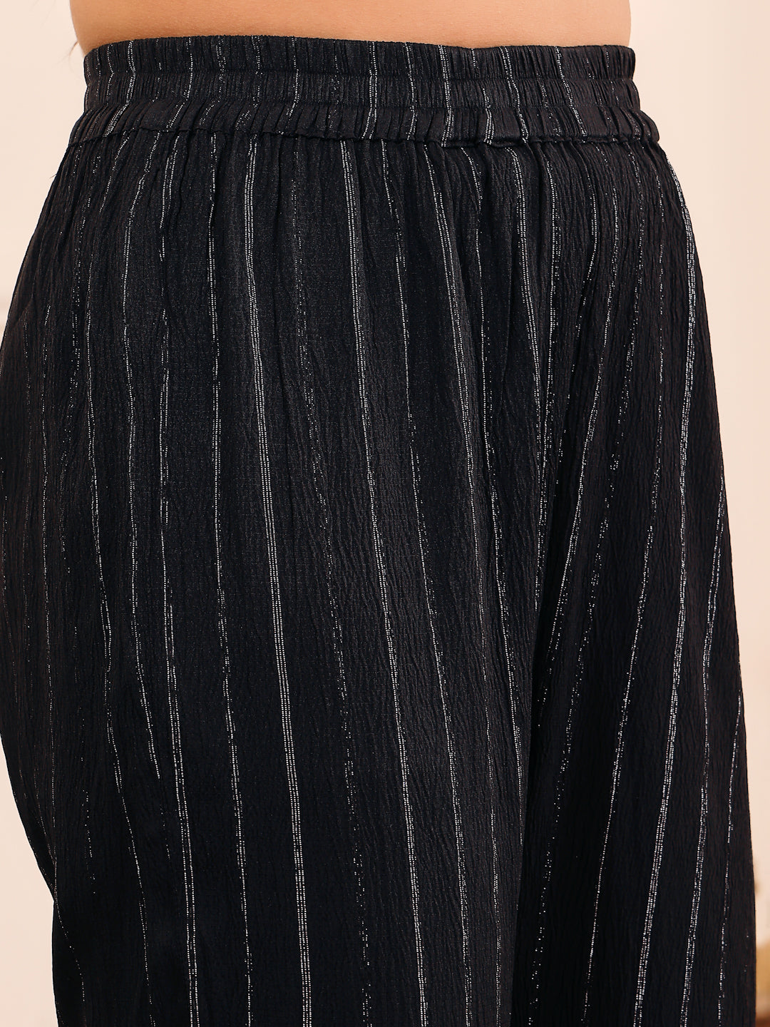 Dhiyona VR Women's Black Lurex Crepe Anarkali Kurta With Trousers