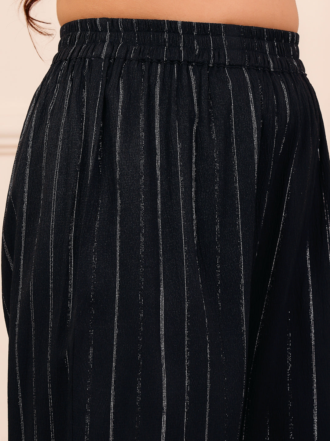 Dhiyona VR Women's Black Lurex A- Line Kurta With Trousers