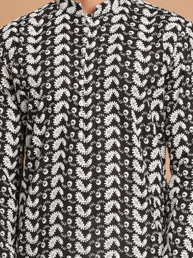 Men's Black Pure Cotton Straight Kurta