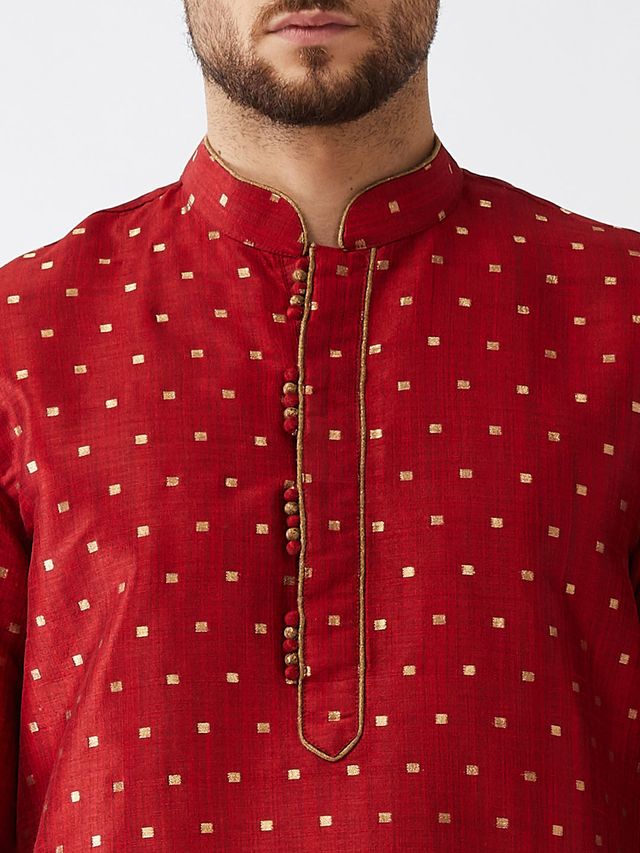 Men's Maroon Silk Blend Straight Kurta and Dhoti Set