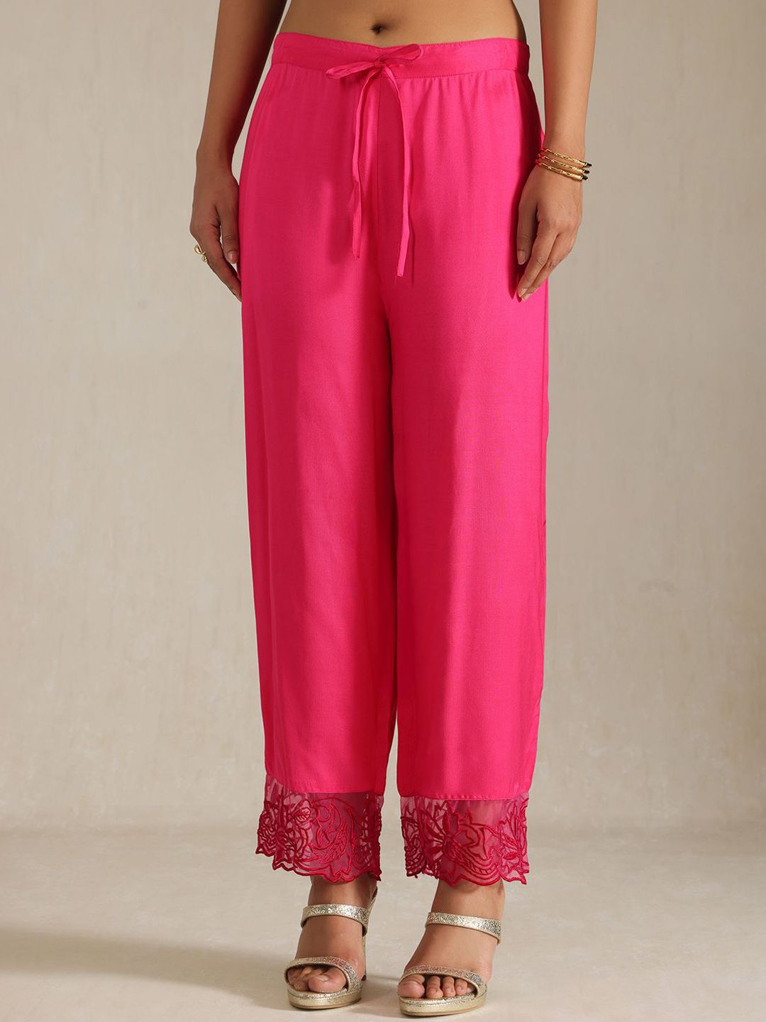 Dhiyona SO Women's Floral Embroidered Thread Work Chanderi Silk Straight Kurta With Palazzos And Dupatta