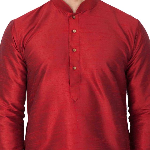 Men's Maroon Silk Blend Straight Kurta Pyjama Set