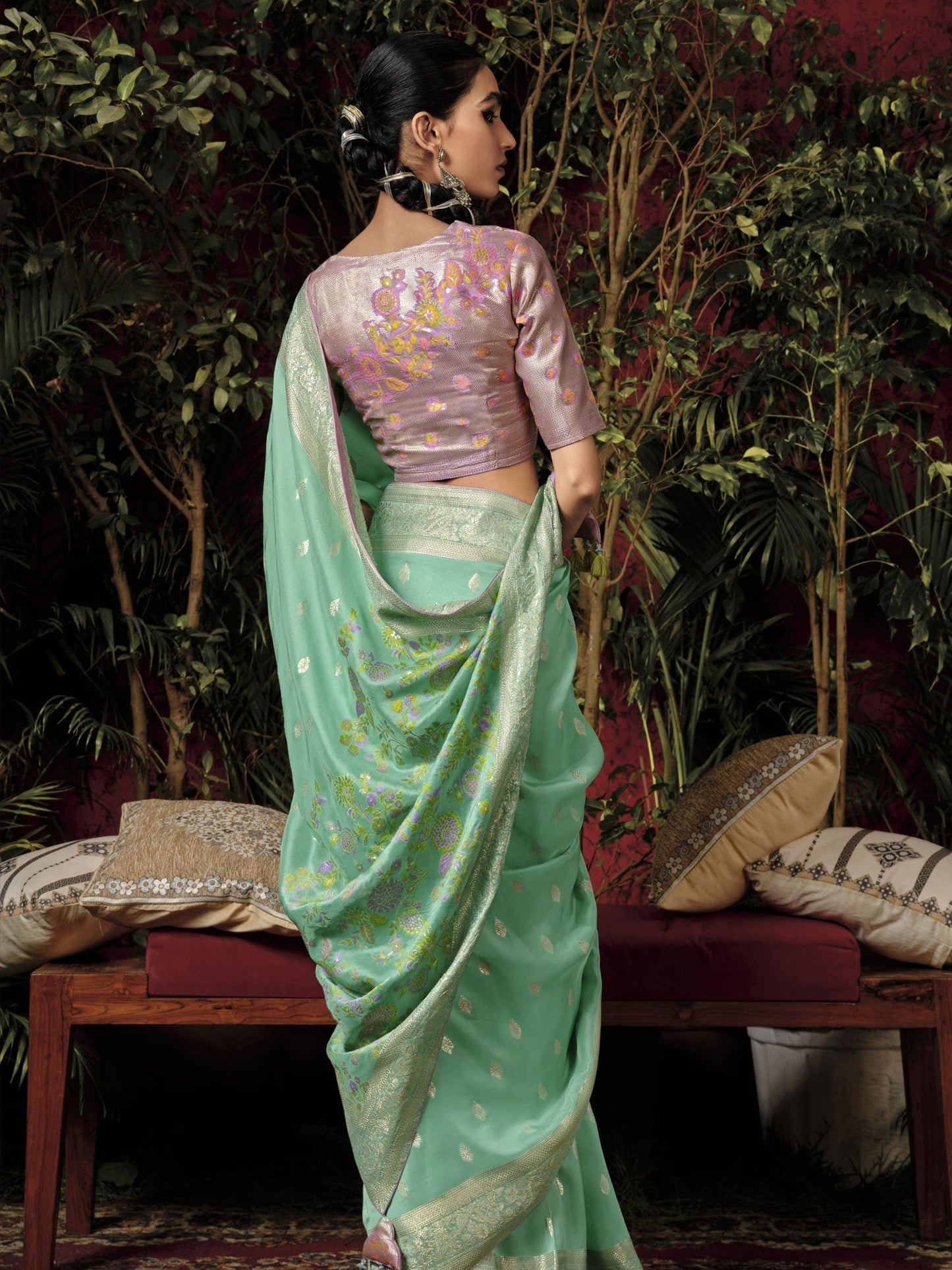 Dhiyona KM Women The Sea Green Serenity Saree By Kimora