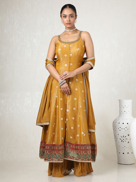 Dhiyona SO Women's Women Alina Cut Floral Regular Sequinned Kurta with Palazzos & With Dupatta